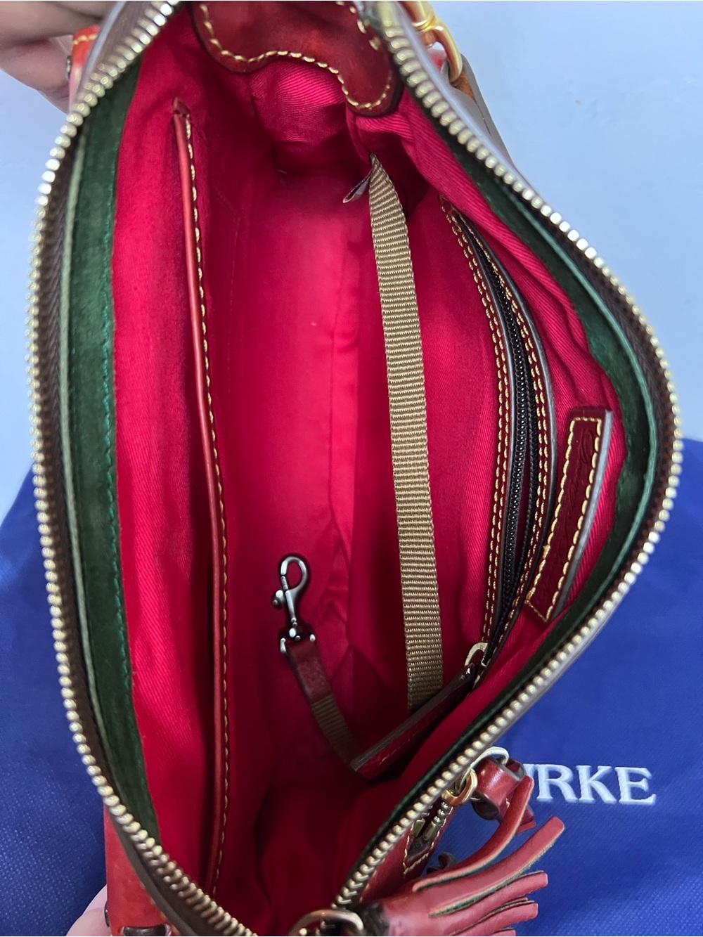Dooney & Bourke Red Leather Crossbody with Tan Strap - Picture 3 of 3